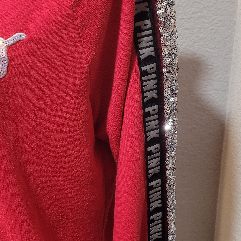 PINK Victoria's Secret Red Hoodie with Black Accents - Picture 10 of 14